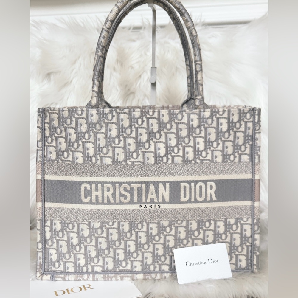 DIOR Book Tote, Medium, in Gray & Ecru Oblique - Picture 1 of 17